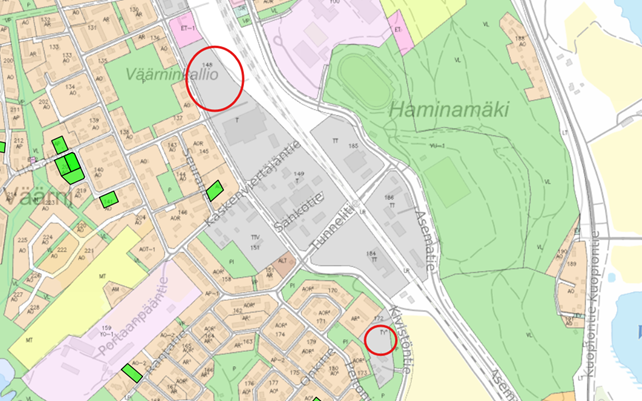 Karttakuva Kivistön teollisuusalueesta.
